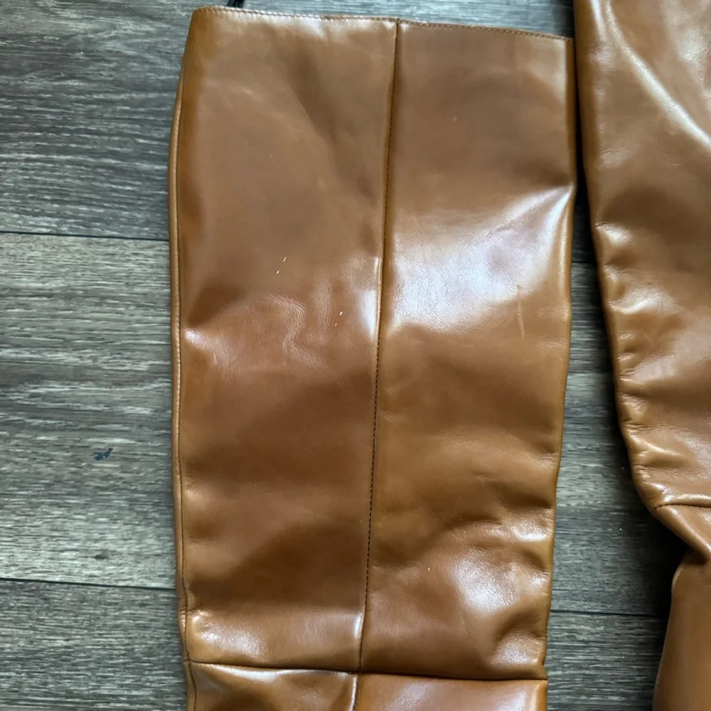 ZARA Flat Knee Brown Tall Leather Boots - Picture 16 of 16
